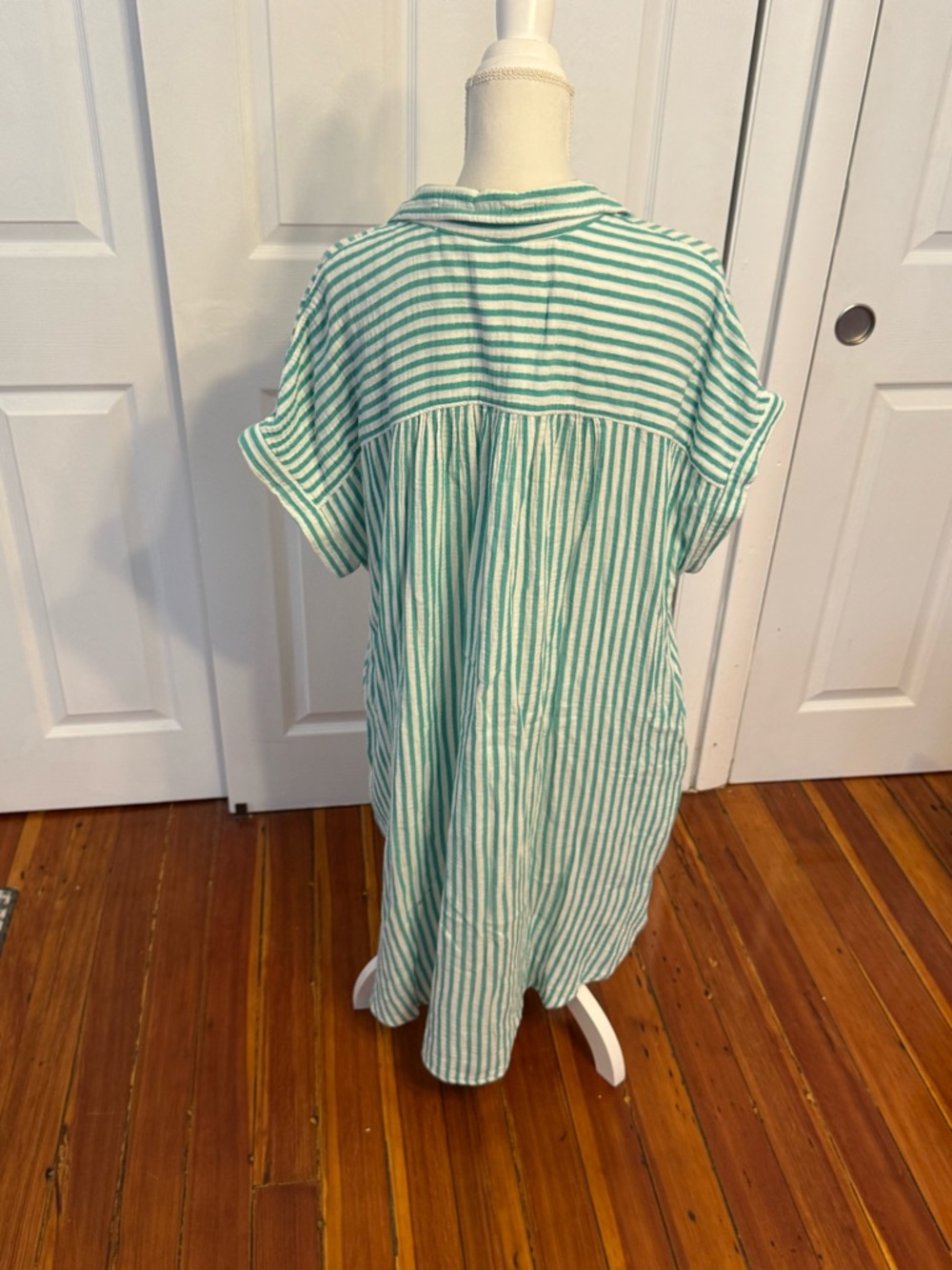 Universal Thread Green and White Striped Button-Down 100% Cotton Dress Size XL - Picture 5 of 8